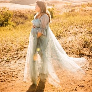 Blue maternity tulle dress